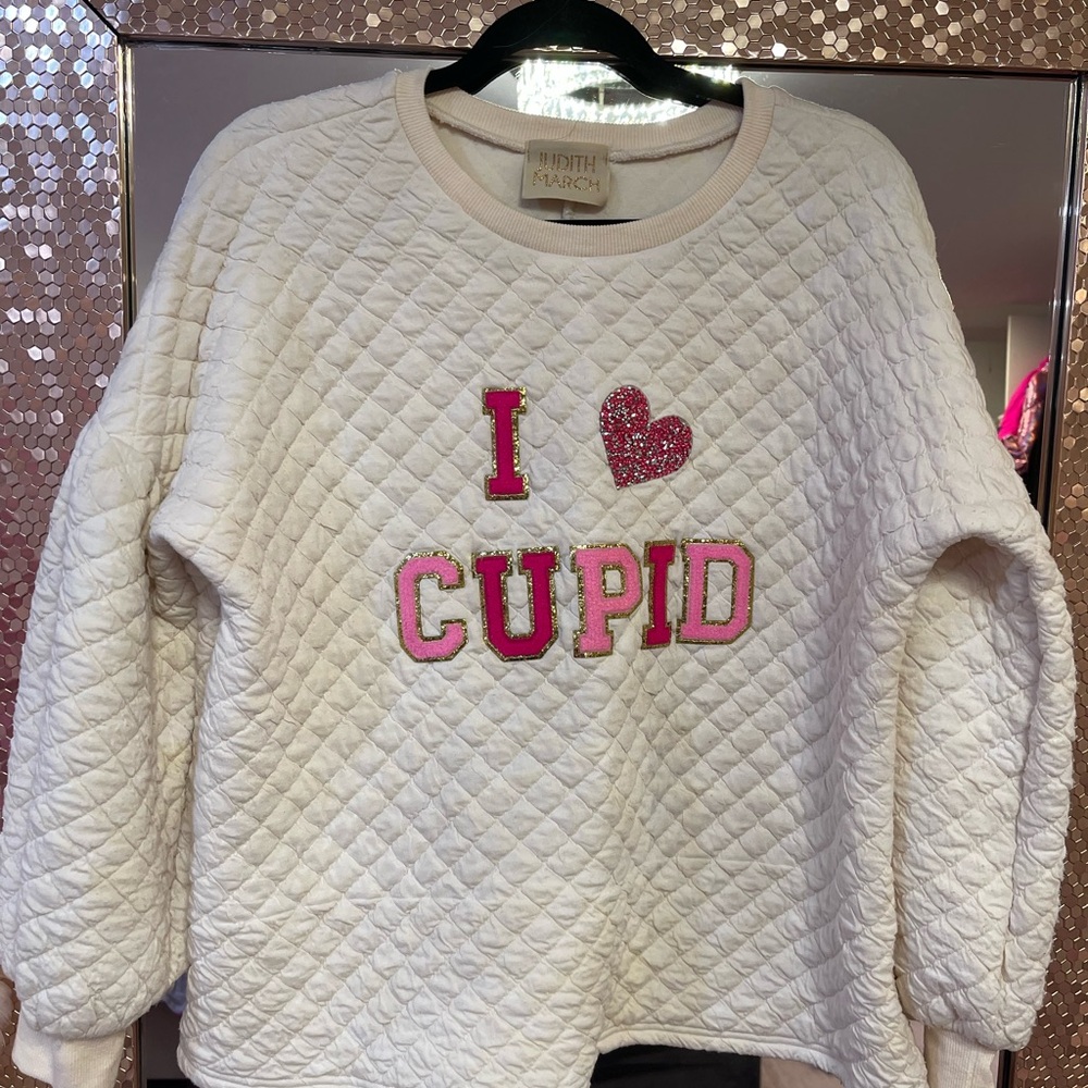 Judith March White Quilted 'I Love Cupid' Sweatshirt